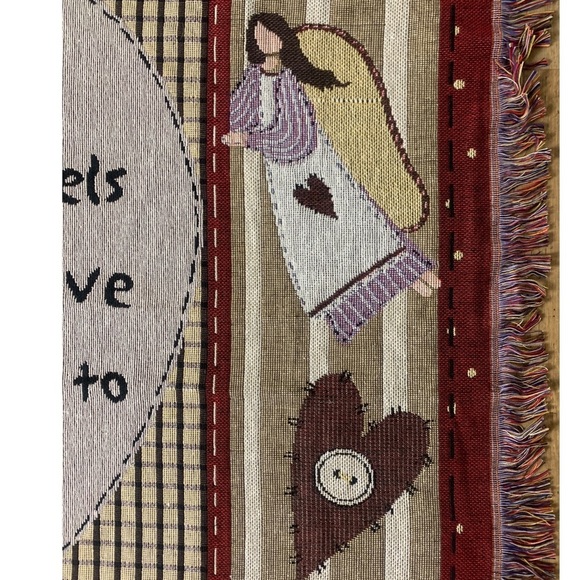 Primative Large Tapestry Rustic Sampler Cabincore Farmhouse Friend Angels - Picture 4 of 6